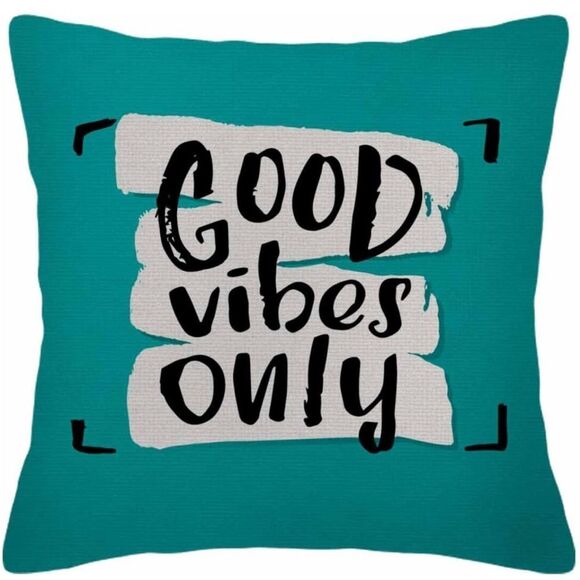 Home Goods | Teal 'Good Vibes Only' Throw Pillow and Case - Picture 5 of 5